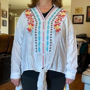 Embroidered tie front blouse. Tags removed. 1X